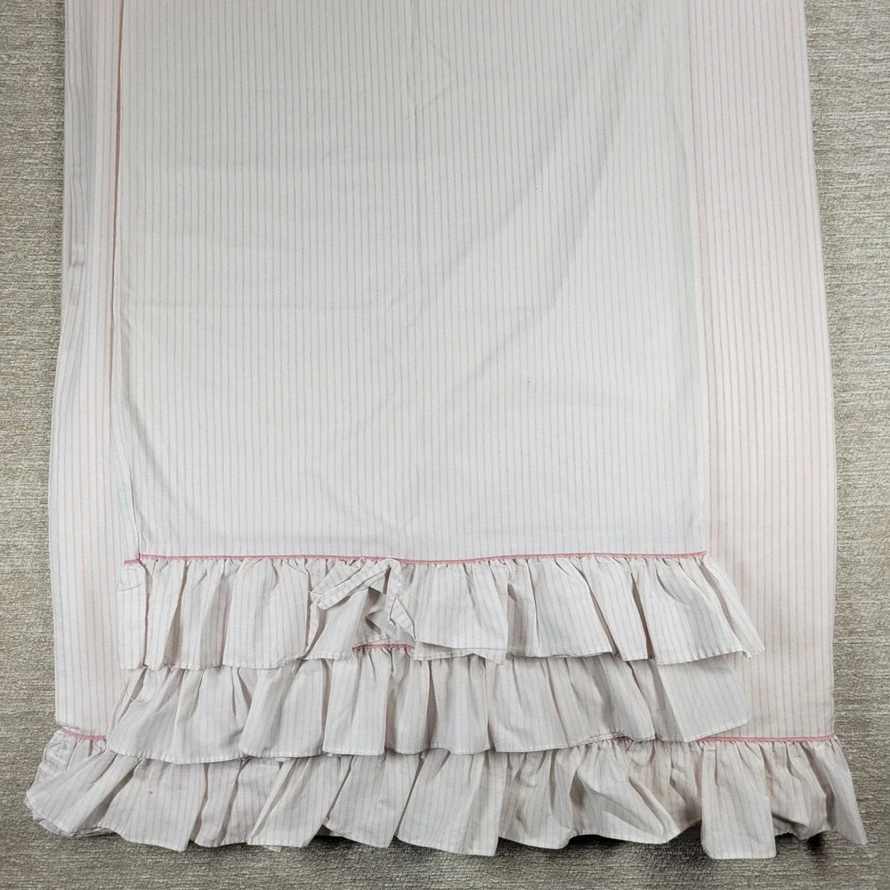 Laura Ashley Ticking Stripe King Sheet Set Pink Ruffle Bedding USA Made Vintage